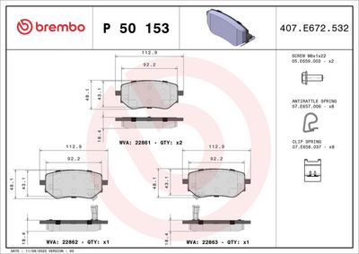 Brake Pad Set, disc brake BREMBO P 50 153