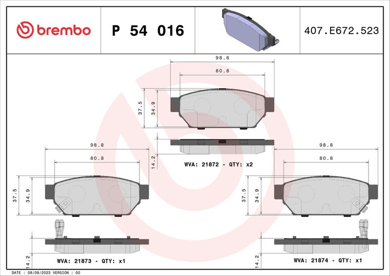 BREMBO P 54 016 Brake Pad Set, disc brake