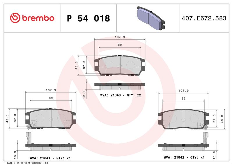 BREMBO P 54 018 Brake Pad Set, disc brake