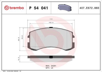 Brake Pad Set, disc brake BREMBO P 54 041