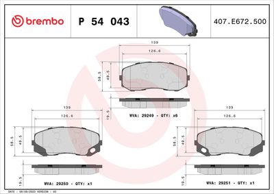 Brake Pad Set, disc brake BREMBO P 54 043