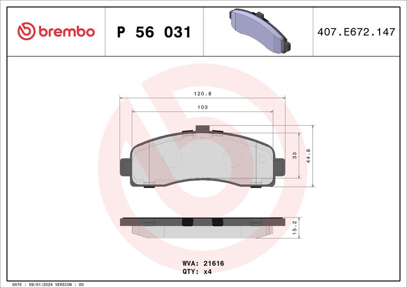 BREMBO P 56 031 Brake Pad Set, disc brake