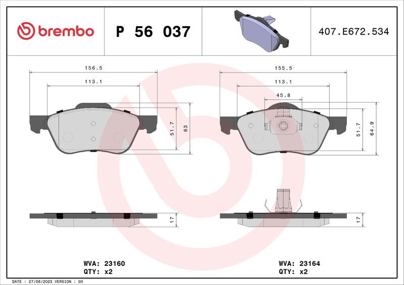 BREMBO P 56 037 Brake Pad Set, disc brake