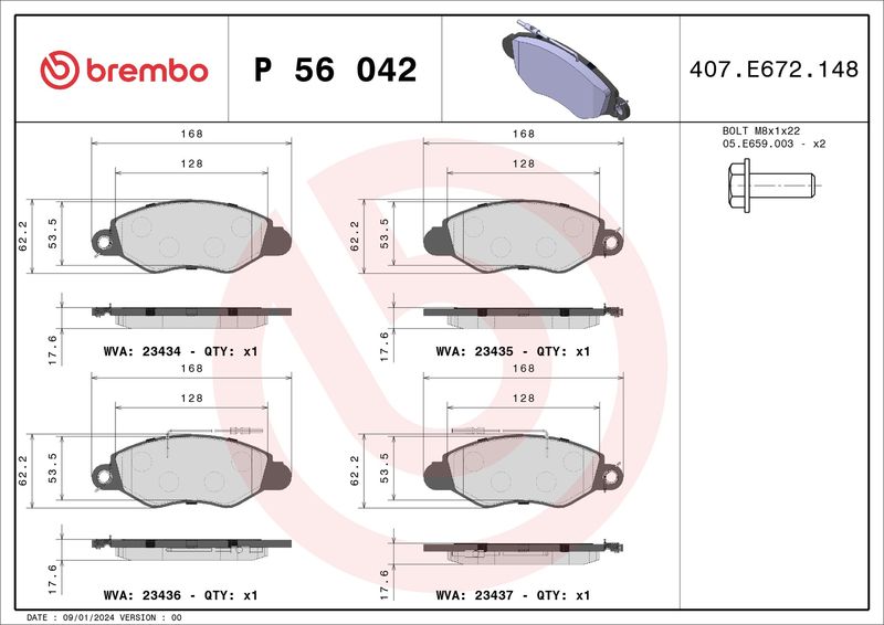BREMBO P 56 042 Brake Pad Set, disc brake