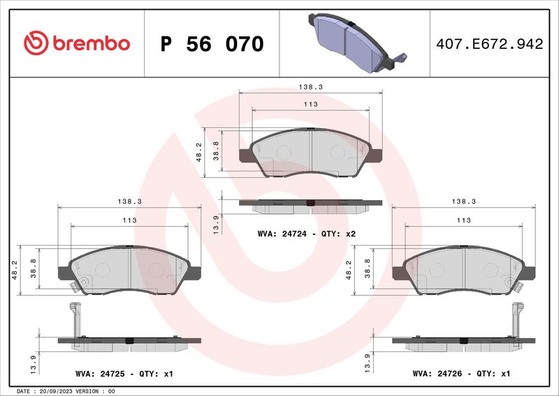 BREMBO P 56 070 Brake Pad Set, disc brake