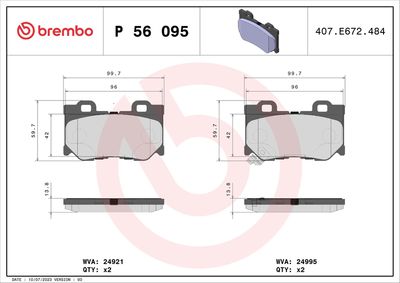 Brake Pad Set, disc brake BREMBO P 56 095
