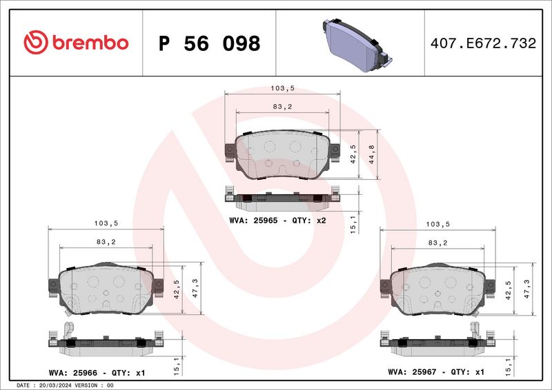 BREMBO P 56 098 Brake Pad Set, disc brake