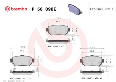 Brake Pad Set, disc brake BREMBO P 56 098E