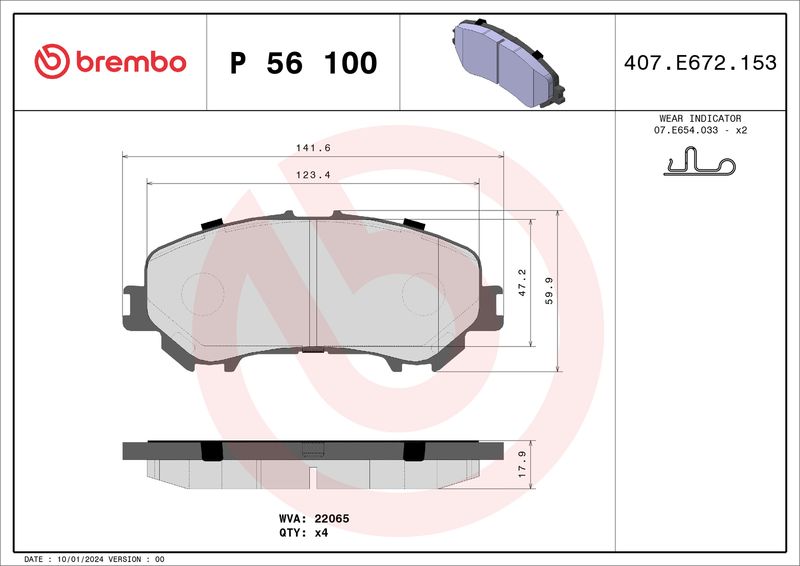 BREMBO P 56 100 Brake Pad Set, disc brake