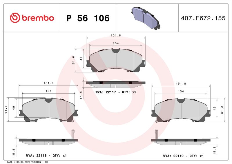 BREMBO P 56 106 Brake Pad Set, disc brake