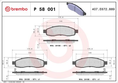Brake Pad Set, disc brake BREMBO P 58 001