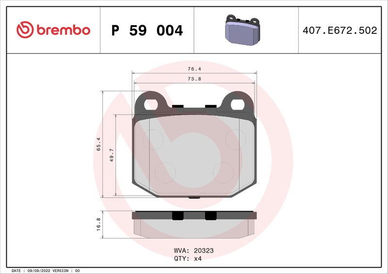 BREMBO P 59 004 Brake Pad Set, disc brake