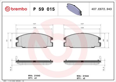 Brake Pad Set, disc brake BREMBO P 59 015