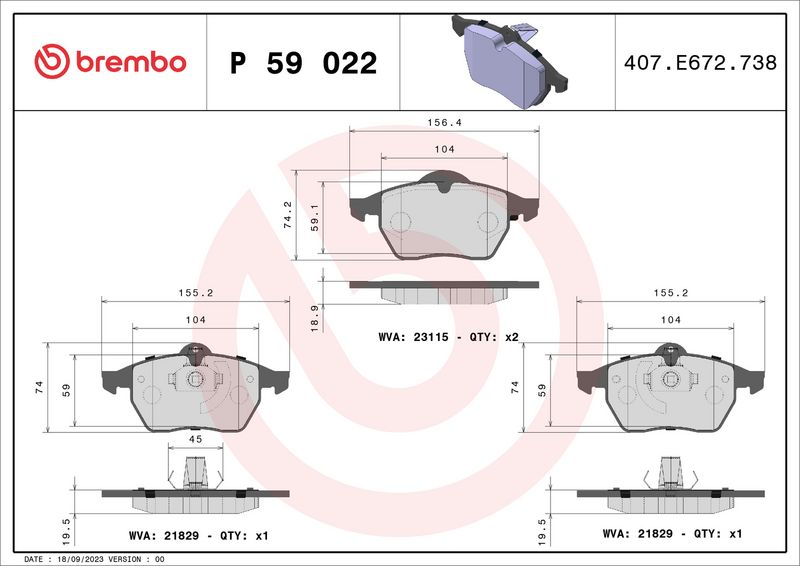 BREMBO P 59 022 Brake Pad Set, disc brake