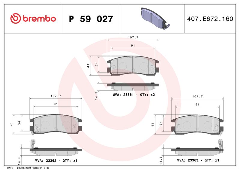 BREMBO P 59 027 Brake Pad Set, disc brake