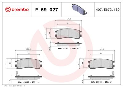 Brake Pad Set, disc brake BREMBO P 59 027