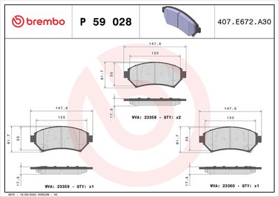 Brake Pad Set, disc brake BREMBO P 59 028