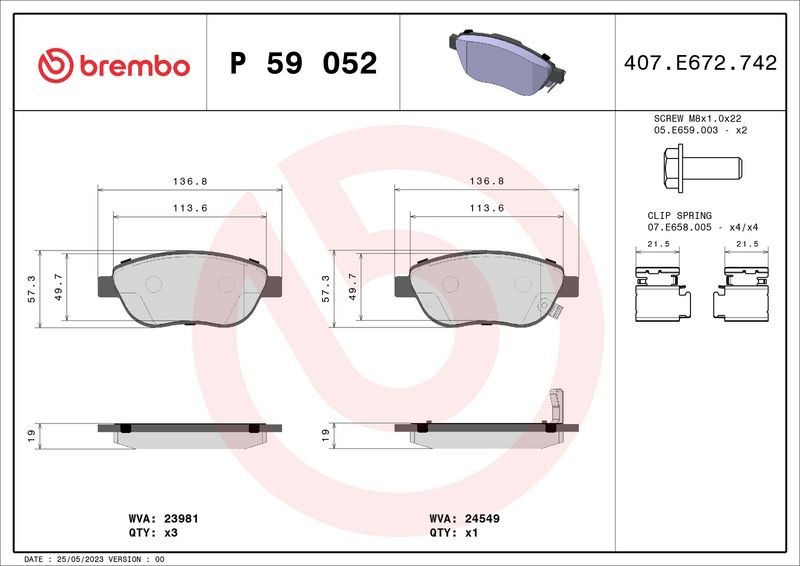 BREMBO P 59 052 Brake Pad Set, disc brake