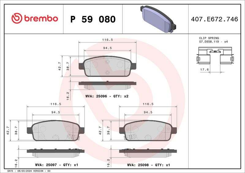 BREMBO P 59 080 Brake Pad Set, disc brake