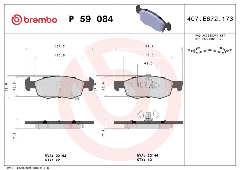 BREMBO P 59 084 Brake Pad Set, disc brake