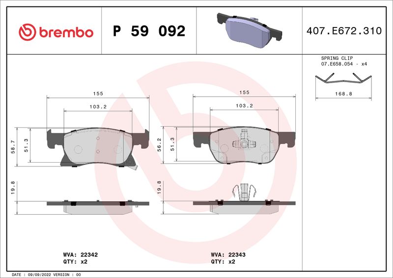 BREMBO P 59 092 Brake Pad Set, disc brake