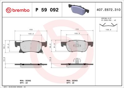 Brake Pad Set, disc brake BREMBO P 59 092