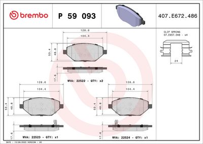 Brake Pad Set, disc brake BREMBO P 59 093