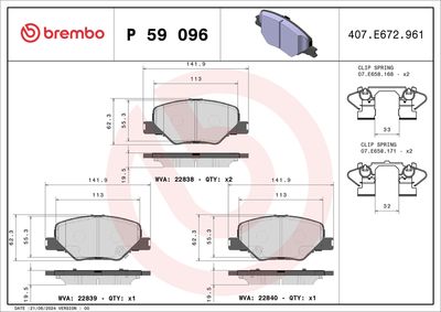 Brake Pad Set, disc brake BREMBO P 59 096