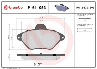 Brake Pad Set, disc brake BREMBO P 61 053