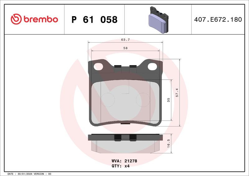BREMBO P 61 058 Brake Pad Set, disc brake