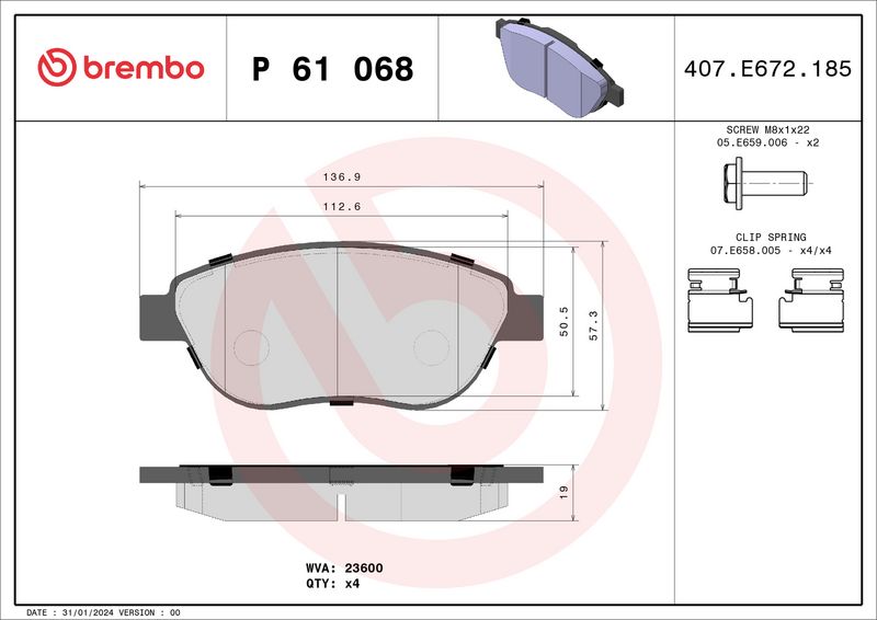 BREMBO P 61 068X Brake Pad Set, disc brake