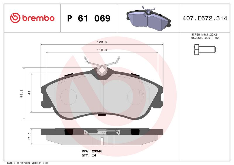 BREMBO P 61 069 Brake Pad Set, disc brake