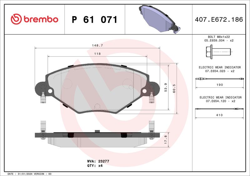 BREMBO P 61 071 Brake Pad Set, disc brake