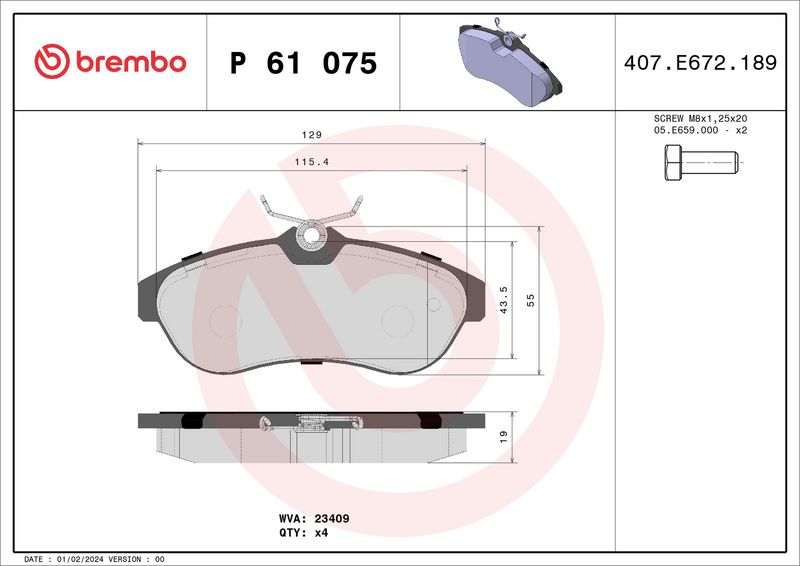 BREMBO P 61 075X Brake Pad Set, disc brake