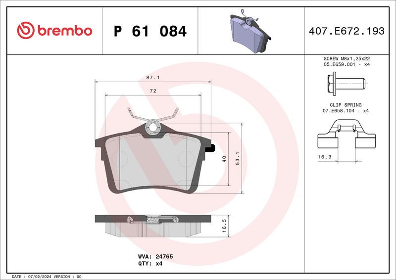 BREMBO P 61 084 Brake Pad Set, disc brake