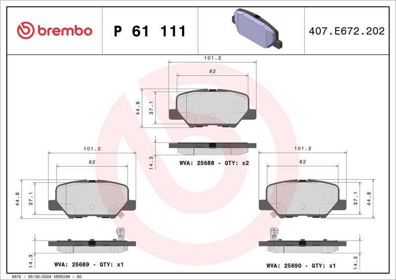 BREMBO P 61 111 Brake Pad Set, disc brake