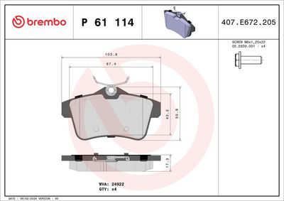 Brake Pad Set, disc brake BREMBO P 61 114