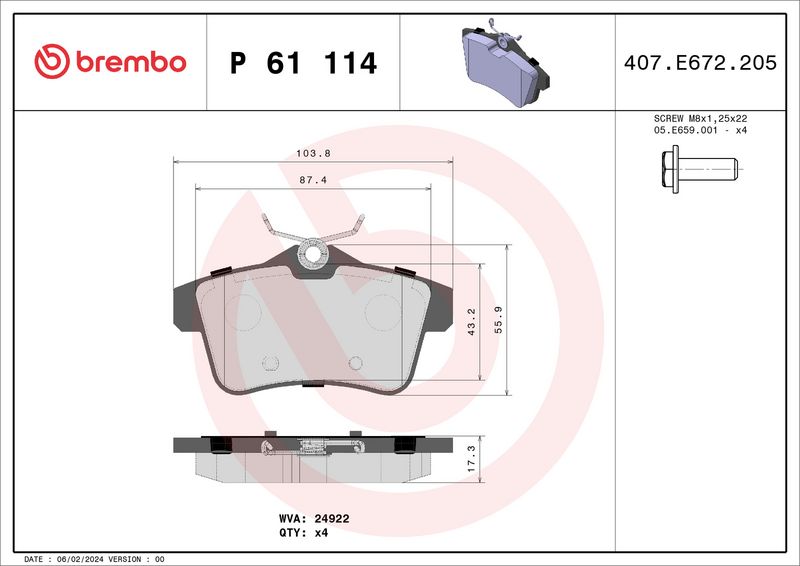 BREMBO P 61 114X Brake Pad Set, disc brake