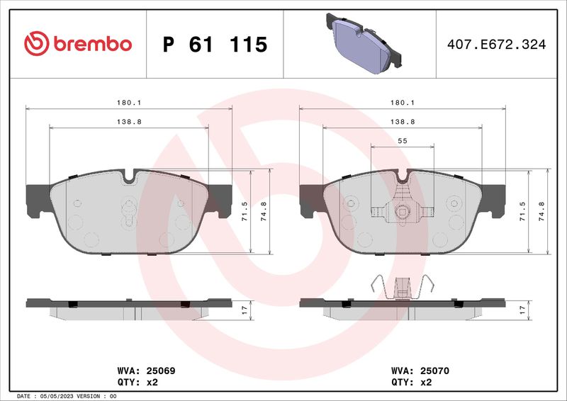BREMBO P 61 115X Brake Pad Set, disc brake