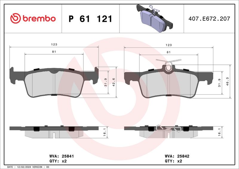 BREMBO P 61 121 Brake Pad Set, disc brake