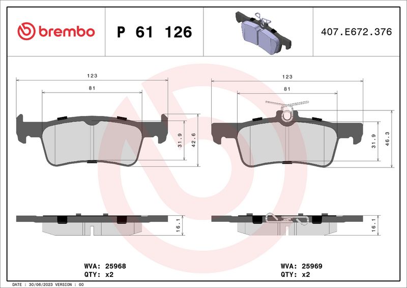 BREMBO P 61 126 Brake Pad Set, disc brake