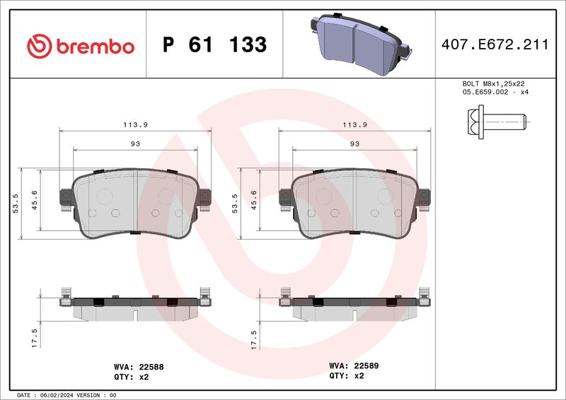 BREMBO P 61 133 Brake Pad Set, disc brake