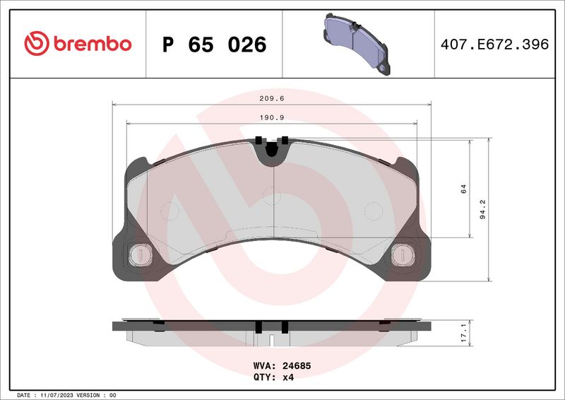 BREMBO P 65 026 Brake Pad Set, disc brake