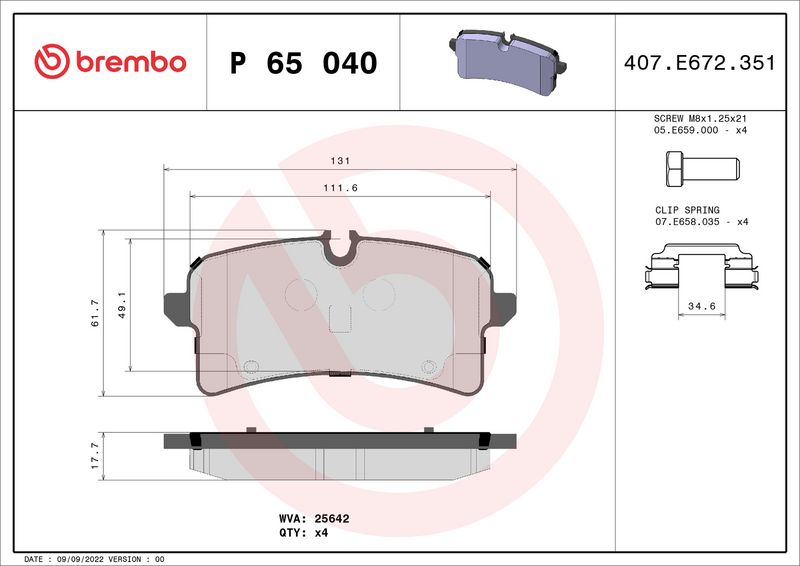 BREMBO P 65 040 Brake Pad Set, disc brake