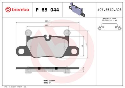 Brake Pad Set, disc brake BREMBO P 65 044