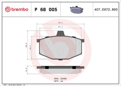 Brake Pad Set, disc brake BREMBO P 68 005