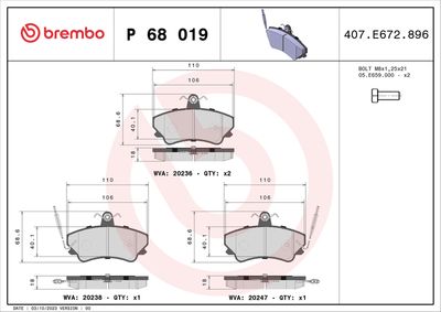 Brake Pad Set, disc brake BREMBO P 68 019