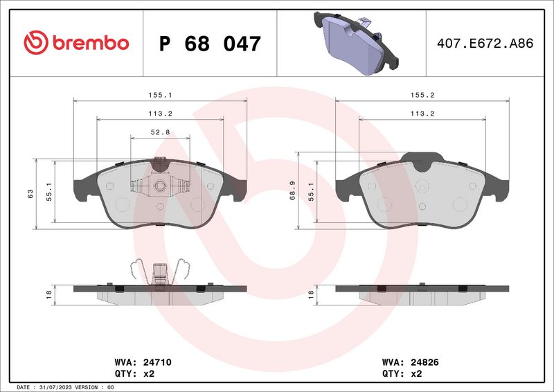 BREMBO P 68 047X Brake Pad Set, disc brake