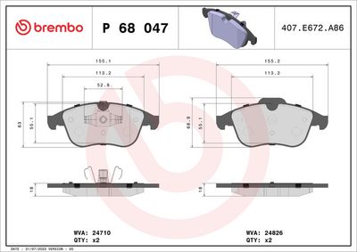 Brake Pad Set, disc brake BREMBO P 68 047X