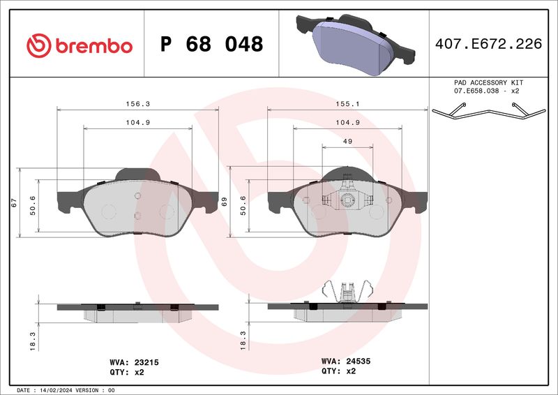 BREMBO P 68 048X Brake Pad Set, disc brake